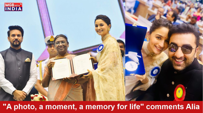 Actress draped her wedding saree, for the award recieving